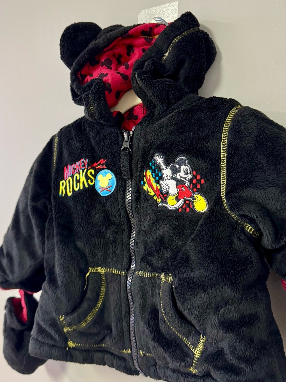 Disney Black Plush Hooded Jacket with Red Lined Hood - Picture 2 of 3